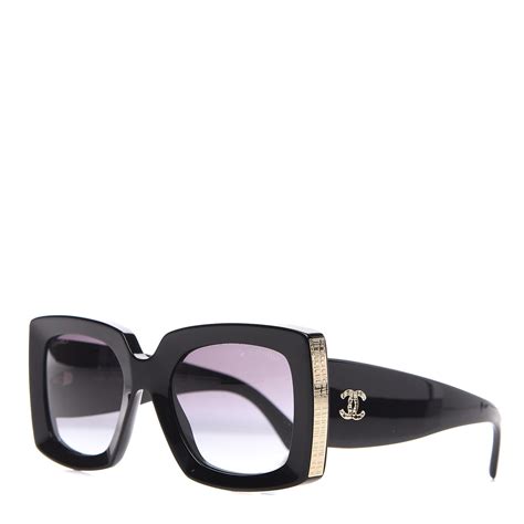 chanel acetate rectangle sunglasses 5435 black|Chanel Rectangle Sunglasses Black (5435 c622/S6).